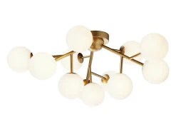 Maytoni Dallas Moderna lámpara de techo con forma de globo de 12 luces dorada, pantalla de coñac, G9