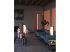 Maytoni Сipresso Lámpara de mesa y de pie dorado, pantalla de cristal blanco
