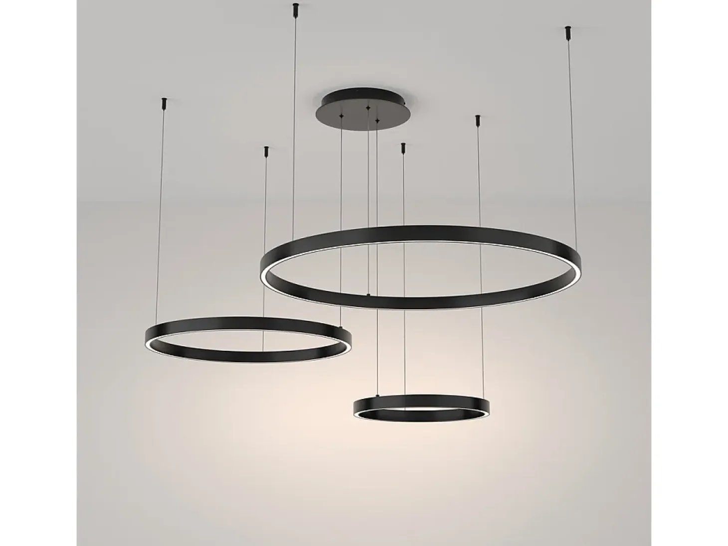 Maytoni Rim Lámpara de techo colgante circular de 3 niveles LED negra integrada con borde moderno