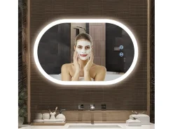 Mirror de baño LED Light 50x70cm, 3 temperaturas de color Montaje de pared, espejo multifunción inteligente
