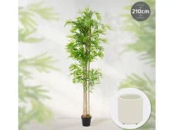 ML-Design Bambú artificial 210 cm, Planta artificial grande, Planta artificial con tallo de madera auténtica