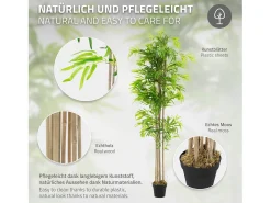 ML-Design Bambú artificial 210 cm, Planta artificial grande, Planta artificial con tallo de madera auténtica