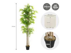 ML-Design Bambú artificial 210 cm, Planta artificial grande, Planta artificial con tallo de madera auténtica