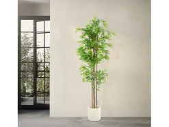 ML-Design Bambú artificial 210 cm, Planta artificial grande, Planta artificial con tallo de madera auténtica