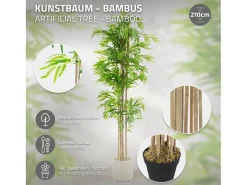 ML-Design Bambú artificial 210 cm, Planta artificial grande, Planta artificial con tallo de madera auténtica