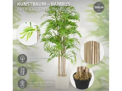 ML-Design Bambú artificial 150 cm, Planta artificial grande, Planta artificial con tallo de madera auténtica