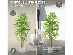 ML-Design Bambú artificial 180 cm, Planta artificial grande, Planta artificial con tallo de madera auténtica