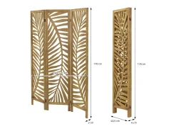 ML-Design Biombo divisorio de 3 paneles modelo Fukuoka de madera natural 170 x 121 cm, separador de ambientes plegable japonés, pantalla de privacidad
