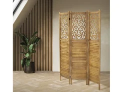 ML-Design Biombo divisorio de 3 paneles modelo tokio de madera natural 170 x 121 cm, separador de ambientes plegable japonés, pantalla de privacidad