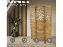 ML-Design Biombo divisorio de 3 paneles modelo tokio de madera natural 170 x 121 cm, separador de ambientes plegable japonés, pantalla de privacidad