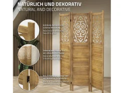 ML-Design Biombo divisorio de 3 paneles modelo tokio de madera natural 170 x 121 cm, separador de ambientes plegable japonés, pantalla de privacidad