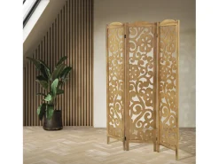 ML-Design Biombo divisorio de 3 paneles modelo Yokohama de madera natural 170 x 121 cm separador de ambientes plegable japonés, pantalla de privacidad