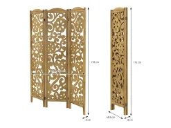 ML-Design Biombo divisorio de 3 paneles modelo Yokohama de madera natural 170 x 121 cm separador de ambientes plegable japonés, pantalla de privacidad