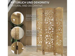 ML-Design Biombo divisorio de 3 paneles modelo Yokohama de madera natural 170 x 121 cm separador de ambientes plegable japonés, pantalla de privacidad