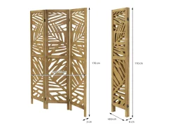 ML-Design Biombo divisorio de 3 paneles modelo Kyoto de madera natural 170 x 121 cm, separador de ambientes plegable japonés, pantalla de privacidad