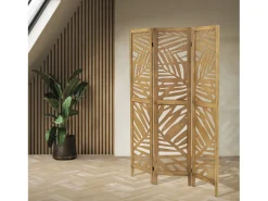 ML-Design Biombo divisorio de 3 paneles modelo Kyoto de madera natural 170 x 121 cm, separador de ambientes plegable japonés, pantalla de privacidad
