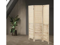 ML-Design Biombo divisorio de 3 paneles modelo Osaka de madera natural 170 x 121 cm, separador de ambientes plegable japonés, pantalla de privacidad