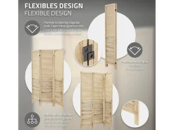 ML-Design Biombo divisorio de 3 paneles modelo Osaka de madera natural 170 x 121 cm, separador de ambientes plegable japonés, pantalla de privacidad