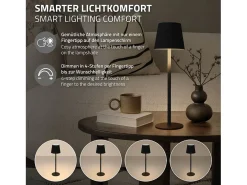 ML-Design Lámpara de mesa LED negra táctil inalámbrica ø10x36cm luz blanca cálida regulable, recargable USB-C, para mesita, escritorio o estudio