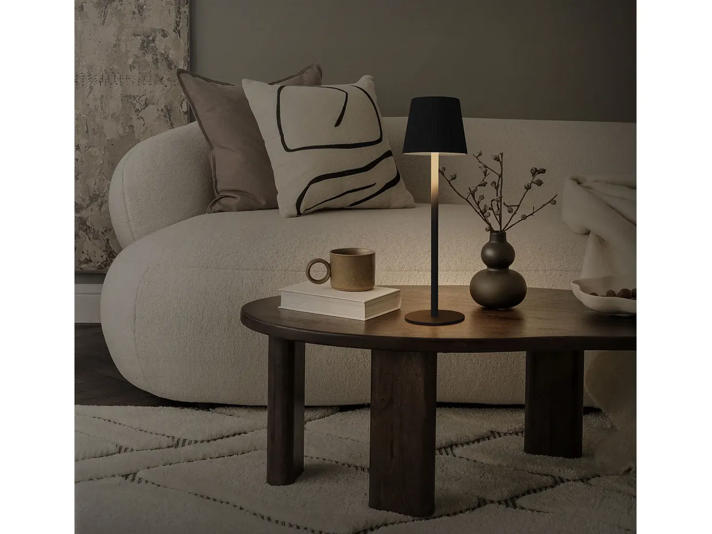 ML-Design Lámpara de mesa LED negra táctil inalámbrica ø10x36cm luz blanca cálida regulable, recargable USB-C, para mesita, escritorio o estudio