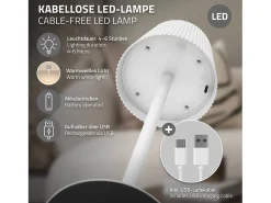 ML-Design Lámpara de mesa LED blanca táctil inalámbrica ø10x36cm luz blanca cálida regulable, recargable USB-C, para mesita, escritorio o estudio