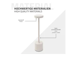 ML-Design Lámpara de mesa LED crema táctil inalámbrica Ø8x34,5cm foco de luz blanca regulable, recargable con USB-C para mesita, escritorio o estudio