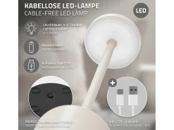 ML-Design Lámpara de mesa LED crema táctil inalámbrica Ø8x34,5cm foco de luz blanca regulable, recargable con USB-C para mesita, escritorio o estudio