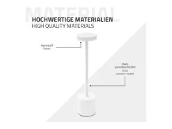 ML-Design Lámpara de mesa LED blanca táctil inalámbrica Ø8x34,5cm foco de luz blanca regulable, recargable con USB-C para mesita, escritorio o estudio