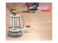 Máquina de té de cristal de 1,5 L, 8 funciones, cesta de té extraíble de acero inoxidable