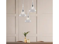 Nemesis Suspensión en hierro con cristal pyrex transparente 3 luces 141 Ø50 BL280-S3-TR