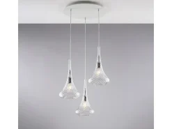 Nemesis Suspensión en hierro con cristal pyrex transparente 3 luces 141 Ø50 BL280-S3-TR