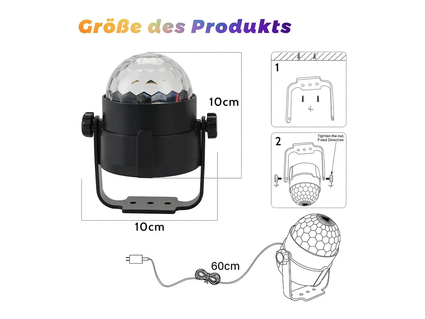 NETTLIFE - Bola de discoteca LED para fiestas, control de música con USB, cable RGB 7 para fiestas en casa