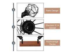 NETTLIFE 2 Focos de Techo de Madera Vintage Negro E14 Orientable 350° en Metal, Plafón para Cocina, Salón, Dormitorio, , máx 25W