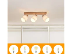 NETTLIFE 3 Focos de Techo Moderno de Pared de Madera Giratorio 350° E14 MAX.25W Lámpara para Salón Dormitorio (Sin Bombilla)
