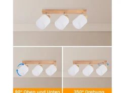 NETTLIFE 3 Focos de Techo Moderno de Pared de Madera Giratorio 350° E14 MAX.25W Lámpara para Salón Dormitorio (Sin Bombilla)