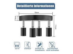 NETTLIFE 4 Focos de Techo Giratorios Negros GU10 Lámpara Moderna de Metal para Salón Cocina Pasillo y Comedor