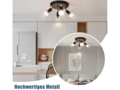 NETTLIFE 4 Focos de Techo Giratorios Negros GU10 Lámpara Moderna de Metal para Salón Cocina Pasillo y Comedor