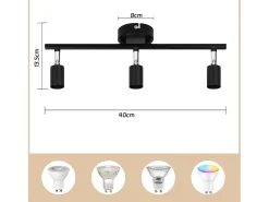 NETTLIFE 3 Focos de Techo Metal GU10 Negro Giratorio 330° Lámpara de Techo Giratoria Moderna para Salón Dormitorio Pasillo Sin Bombilla