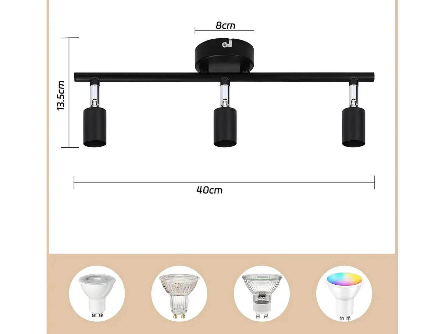 NETTLIFE 3 Focos de Techo Metal GU10 Negro Giratorio 330° Lámpara de Techo Giratoria Moderna para Salón Dormitorio Pasillo Sin Bombilla