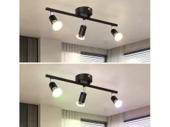 NETTLIFE 3 Focos de Techo Metal GU10 Negro Giratorio 330° Lámpara de Techo Giratoria Moderna para Salón Dormitorio Pasillo Sin Bombilla