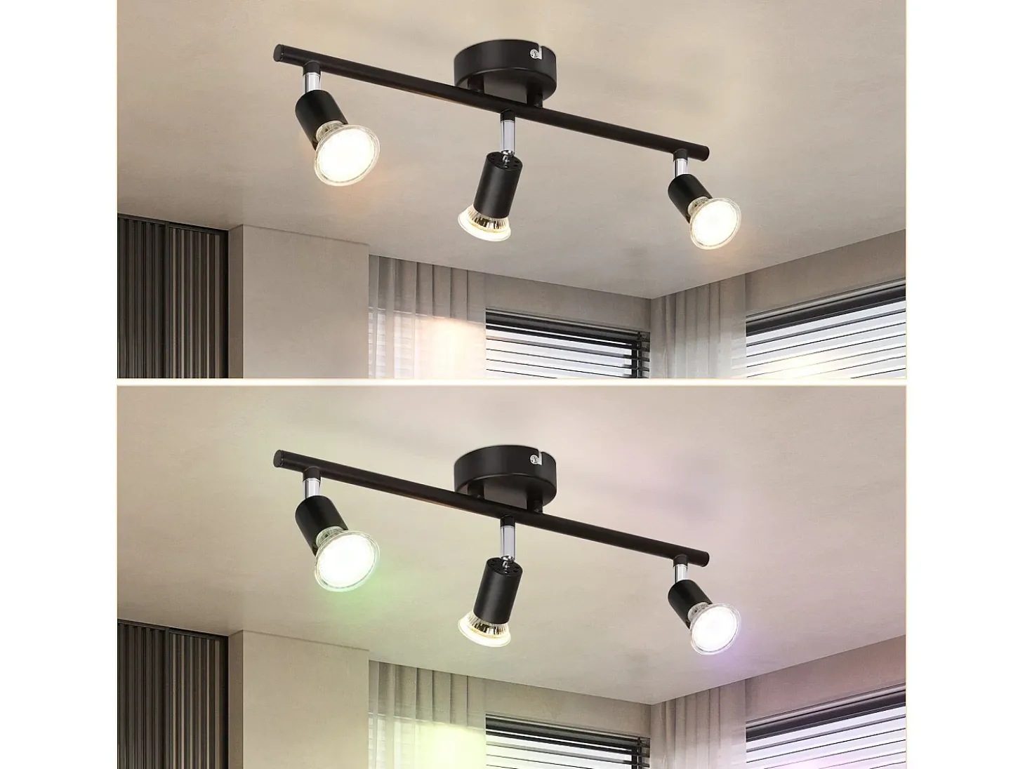 NETTLIFE 3 Focos de Techo Metal GU10 Negro Giratorio 330° Lámpara de Techo Giratoria Moderna para Salón Dormitorio Pasillo Sin Bombilla