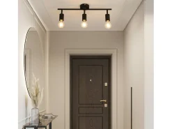NETTLIFE 3 focos de techo negros - Lámpara industrial vintage E27 giratoria 350° para cocina salón dormitorio sin bombilla
