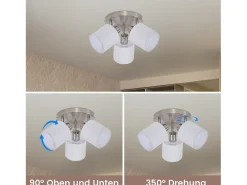 NETTLIFE 3 Focos de techo para pasillo - Lámpara moderna plateada de pared 350° E14 MAX.25W para salón, dormitorio, cocina (sin bombilla)