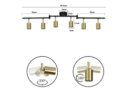 NETTLIFE 6 Focos de Techo Lámpara de Techo E27 Retro Vintage Dorado Giratorio Metal para Dormitorio Máx. 25W (Bombillas no incluidas)