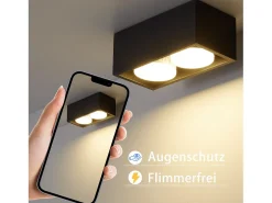 NETTLIFE 2 Focos de Techo de Superficie Negros con Luz Moderna Regulable en Blanco Cálido 2x5W GX53 Cuadrado Plano para Cocina Salón Comedor