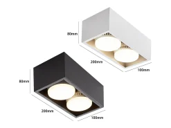NETTLIFE 2 Focos de Techo de Superficie Negros con Luz Moderna Regulable en Blanco Cálido 2x5W GX53 Cuadrado Plano para Cocina Salón Comedor