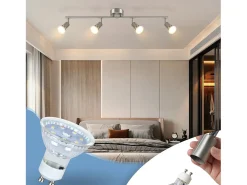 NETTLIFE 4 Focos de Techo Modernos para GU10 Lámpara Giratoria de Acero Inoxidable Giratoria de 330° para Dormitorio Interior (Sin Bombilla)