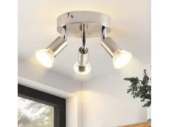 NETTLIFE 3 Focos de Techo GU10 Orientables 350° en Metal Redondo Níquel, Lámpara Moderna para Salón Dormitorio Cocina , Máx 3x25W