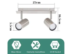 NETTLIFE 2 Focos de techo GU10 orientables 330° níquel para interior Foco de pared moderno para dormitorio salón sin bombilla