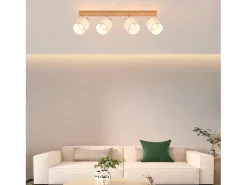 NETTLIFE 4 Focos de techo de salón modernos de madera E14 giratorios 350° MAX.25W Lámpara de pantalla de tela para dormitorio (sin bombilla)